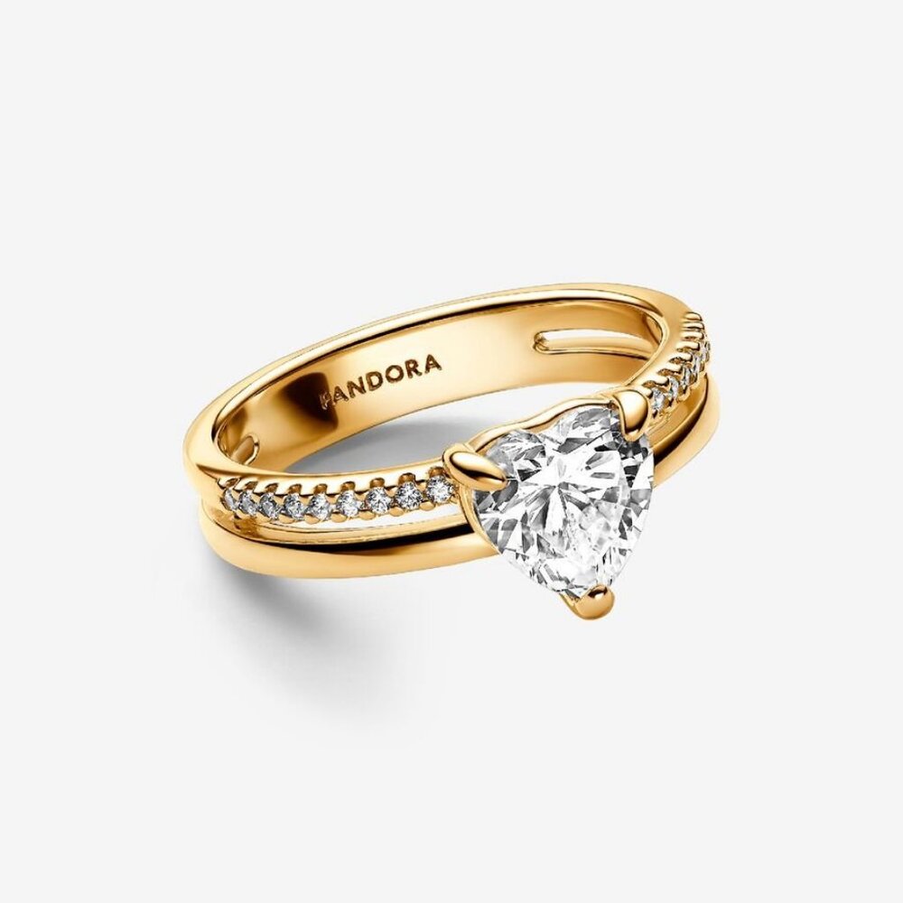 Pandora Gold Heart-Shaped Ring with Silver Accents - Picture 2 of 5